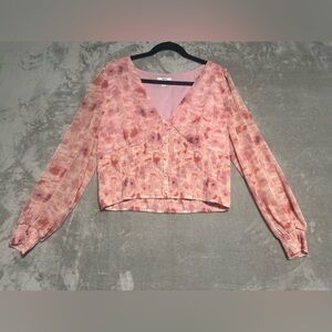 Bar III Floral Watercolor Smocked Waist Top Women’s XL Pink